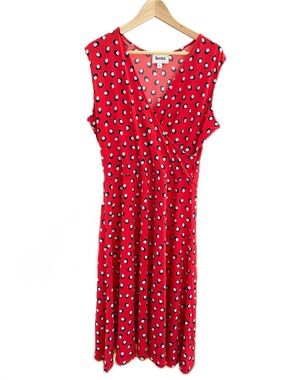 Leota Red Polka Dot Faux-Wrap Midi Dress